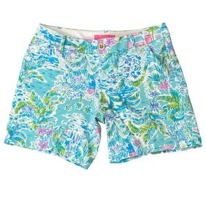 Lilly Pulitzer Callahan Shorts Womens Size 4 Blue Pink Tropical Beach Print